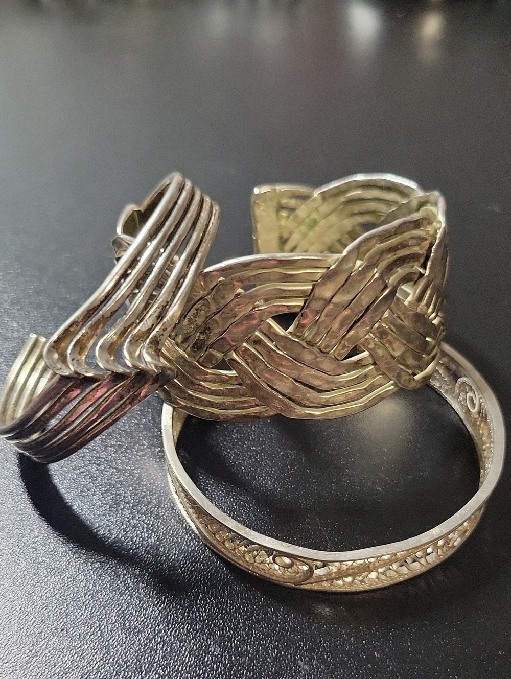 Silver Tone Woven Cuff Bracelet Lot- Women Jewelry